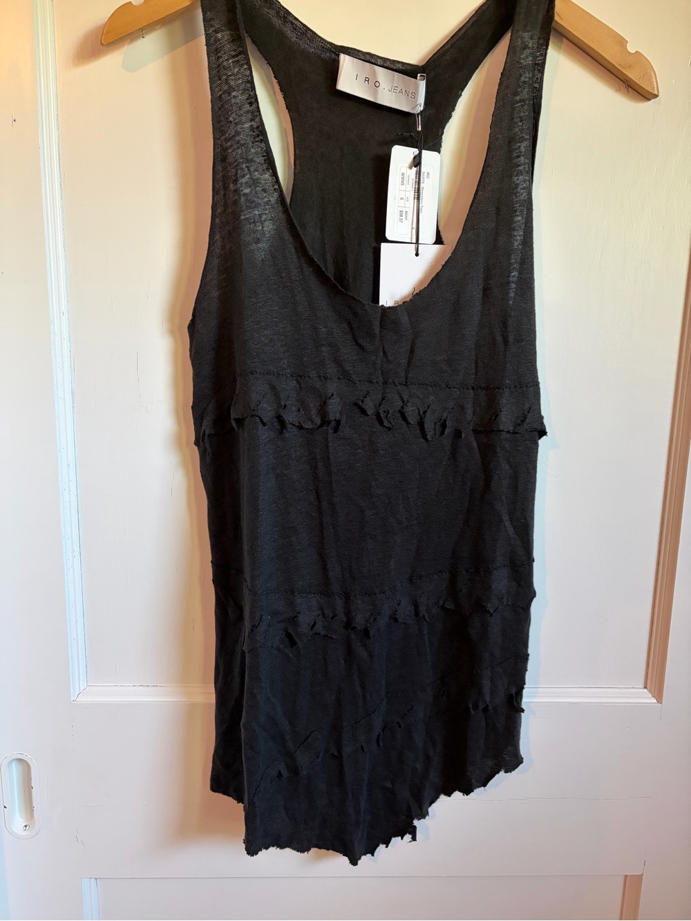 IRO Black Racerback Tank with Subtle Ruffle Bands - Picture 1 of 6